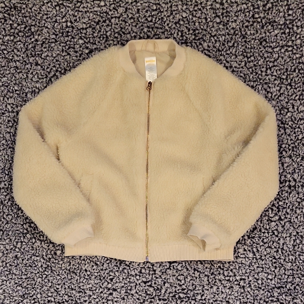 Gymboree Ivory Sherpa Bomber Jacket Full Zip Girls Large 10/12
